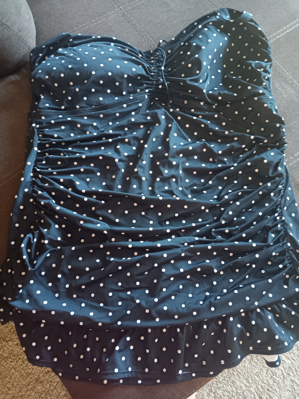 Black Polka Dot Strapless Swimdress